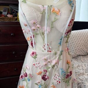 Floral Embroidered Tulle Maxi Dress in Ivory